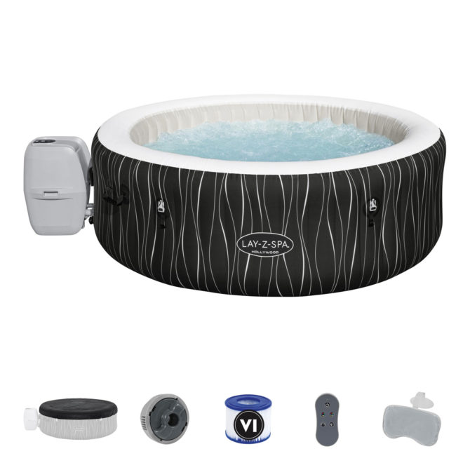 Spa Hinchable Bestway Lay-Z-Spa Holywood 196x66 cm para 6 Personas con Airjet, Luz LED, Cobertor, Almohadas y Mando a Distancia