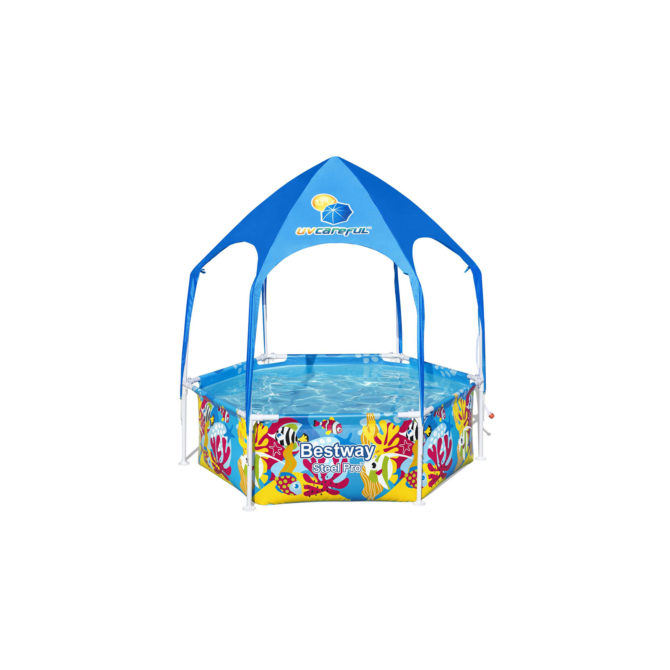 Piscina Hinchable Autoportante Infantil Bestway Steel Pro Splash-in-Shade 183x51 cm Cúpula Parasol Diseño Animales Marinos Edad Mayores de 3 Años