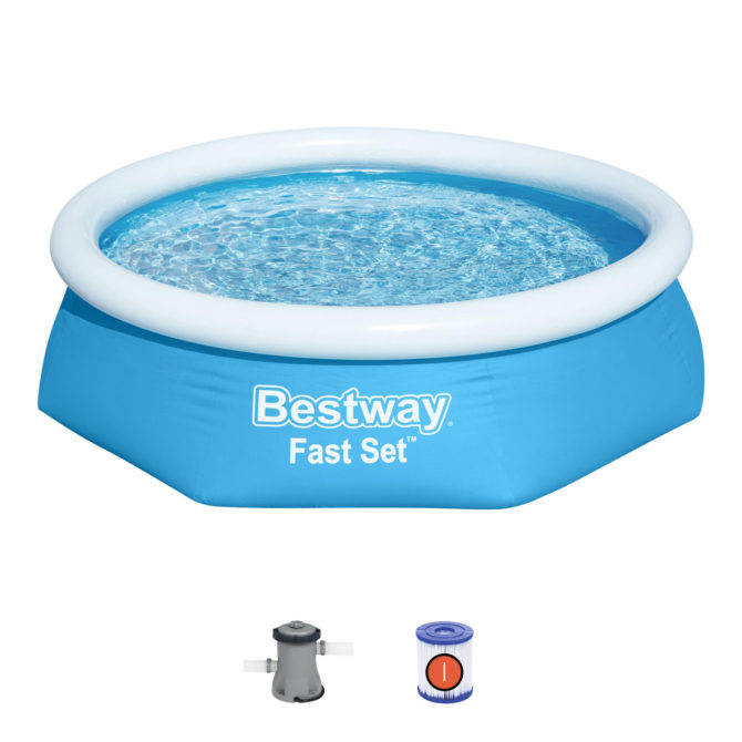 Piscina Hinchable Autoportante Infantil Bestway Fast Set 244x61 cm con Depuradora de Cartucho de 1.249 l/h Color Azul Edad Mayores de 3 Años