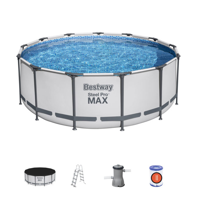 Piscina Desmontable Tubular Bestway Steel Pro Max 396x122 cm Con Depuradora de Cartucho de 3.028 L/H Cobertor y Escalera