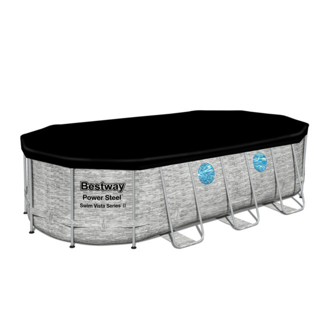 Piscina Desmontable Tubular Bestway Power Steel Diseño Piedra 549x274x122 cm Depuradora Cartucho 5.678 L/H Cobertor y Escalera - Imagen 2