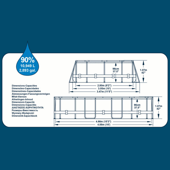 Piscina Desmontable Tubular Bestway Power Steel Diseño Piedra 488x305x107 cm Depuradora Arena 3.028 L/H Cobertor y Escalera - Imagen 4