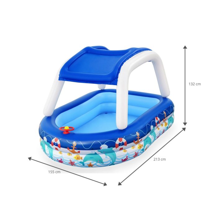 Piscina Hinchable Autoportante Infantil Bestway 213x155x132 cm Cúpula Parasol Diseño Barco con Volante y Bocina Edad Mayores de 3 Años - Imagen 4