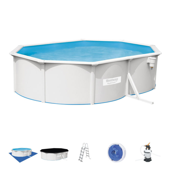 Piscina Desmontable de Acero Bestway con Depuradora de arena 500x360x120 cm Hydrium con Tapiz, Escalera y Cobertor