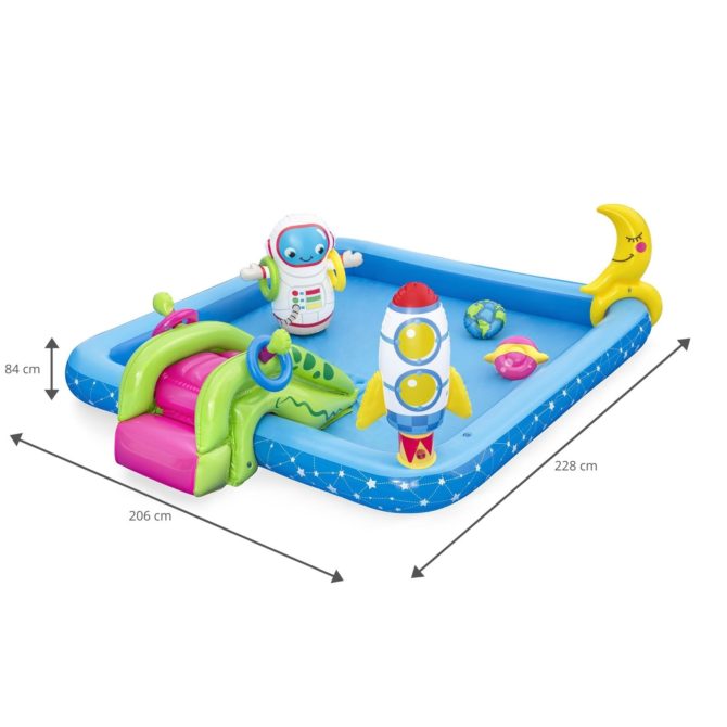 Piscina Hinchable Autoportante Infantil Bestway 228x206x84 cm Tobogán, Cohete y Luna Diseño Pequeño Astronauta Edad Mayores de 2 Años - Imagen 4