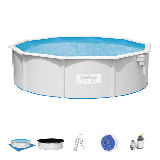 Piscina Desmontable de Acero Bestway con Depuradora de arena 460x120 cm Hydrium con Escalera, Cobertor y Tapiz de Suelo