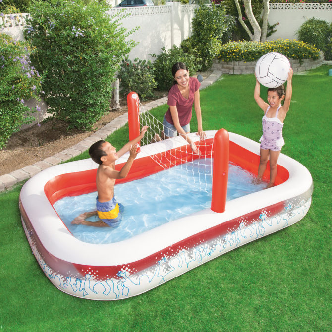 Piscina Hinchable Autoportante Infantil Bestway 251x168x97 cm Red y Pelota Diseño Voleibol Edad Mayores de 3 Años - Imagen 2