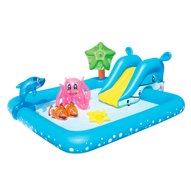 Piscina Hinchable Autoportante Infantil Bestway 239x206x86 cm Tobogán, Pulpo y Delfín Diseño Acuario Edad Mayores de 2 Años