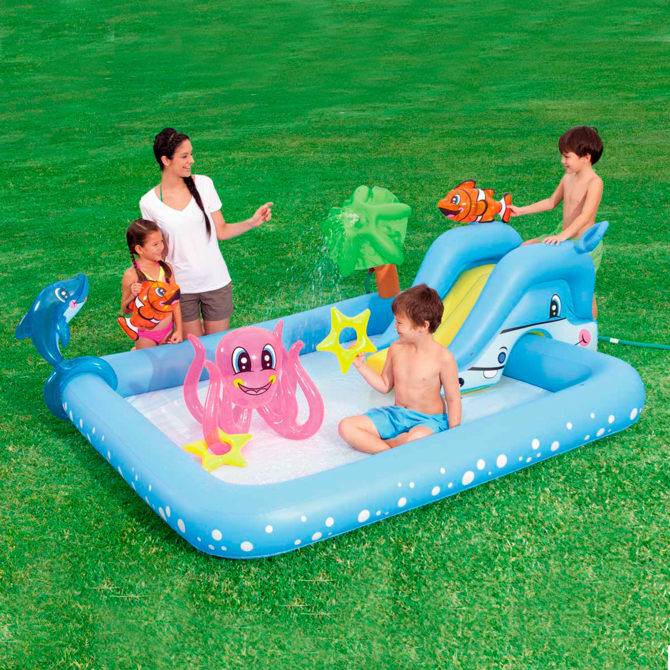 Piscina Hinchable Autoportante Infantil Bestway 239x206x86 cm Tobogán, Pulpo y Delfín Diseño Acuario Edad Mayores de 2 Años - Imagen 5