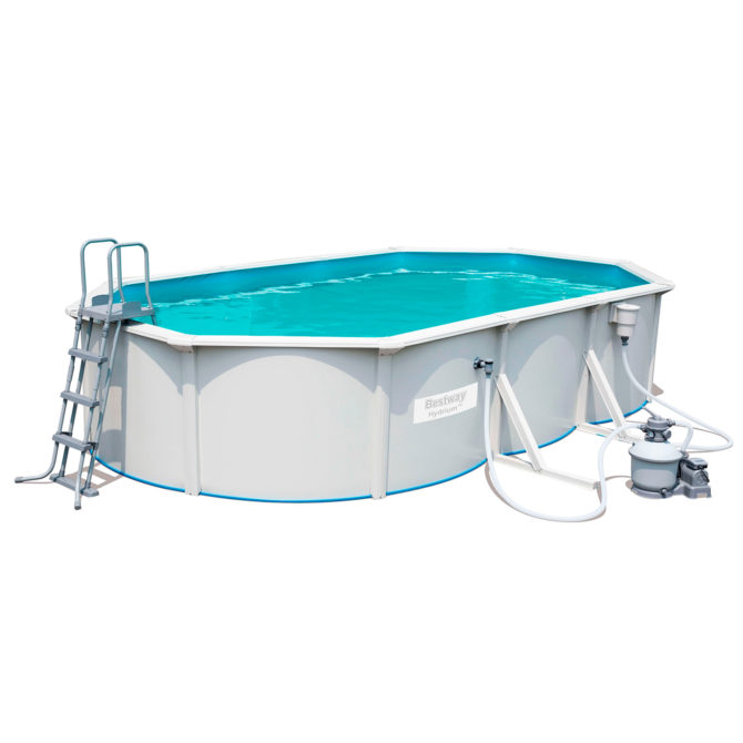 Piscina Desmontable de Acero Bestway Hydrium Ovalada 610x360x120 cm Depuradora Arena Con Escalera y Tapiz de Suelo