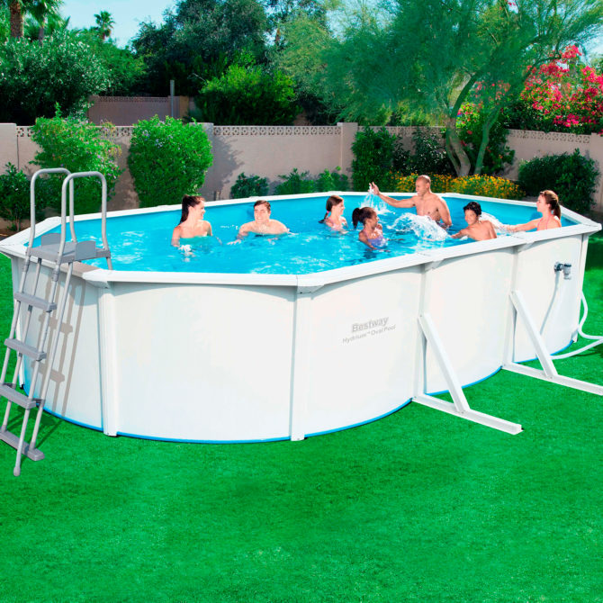 Piscina Desmontable de Acero Bestway Hydrium Ovalada 610x360x120 cm Depuradora Arena Con Escalera y Tapiz de Suelo - Imagen 2