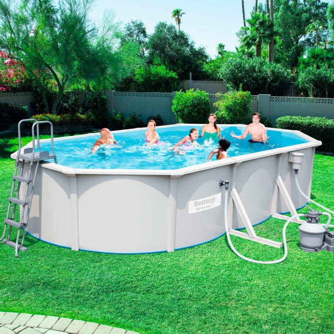 Piscina Desmontable de Acero Bestway Hydrium Ovalada 610x360x120 cm Depuradora Arena Con Escalera y Tapiz de Suelo - Imagen 3