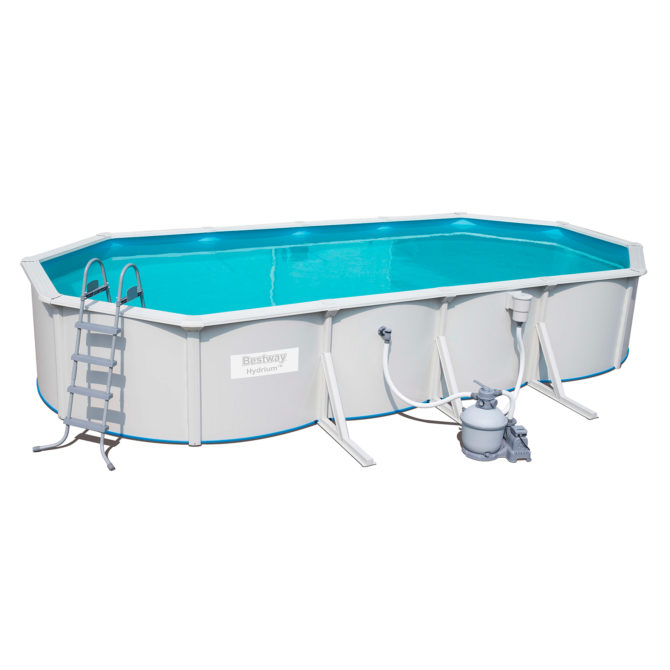 Piscina Desmontable de Acero Bestway Ovalada Depuradora de Arena 740x360x120 cm Hydrium Con Escalera y Tapiz de Suelo