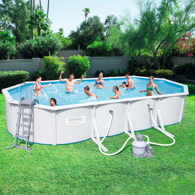 Piscina Desmontable de Acero Bestway Ovalada Depuradora de Arena 740x360x120 cm Hydrium Con Escalera y Tapiz de Suelo - Imagen 2