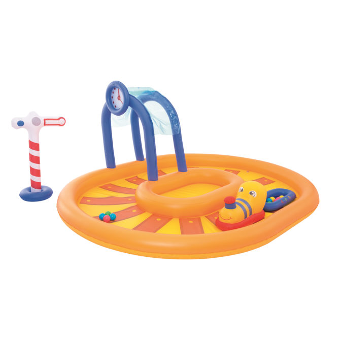 Piscina Hinchable Autoportante Infantil Bestway 285x224x119 cm 10 Bolas, Túnel y Señales Diseño Tren Edad Mayores de 2 Años