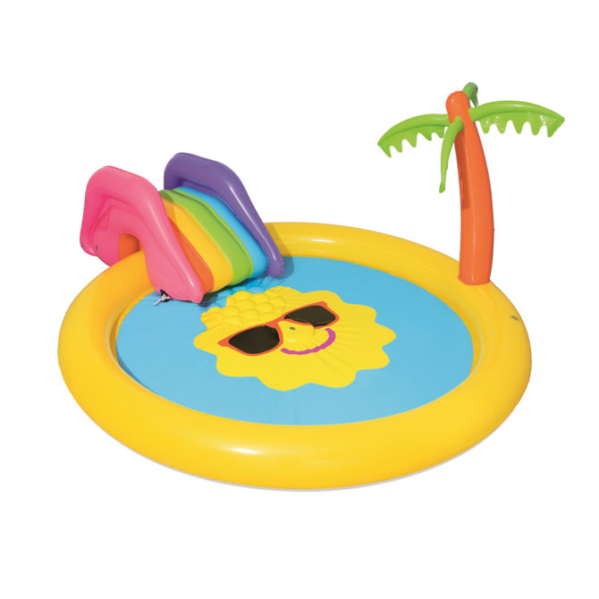 Piscina Hinchable Autoportante Infantil Bestway 262x157x46 cm Tobogán y Palmera Diseño Sunnyland Splash Play Edad Mayores de 2 Años