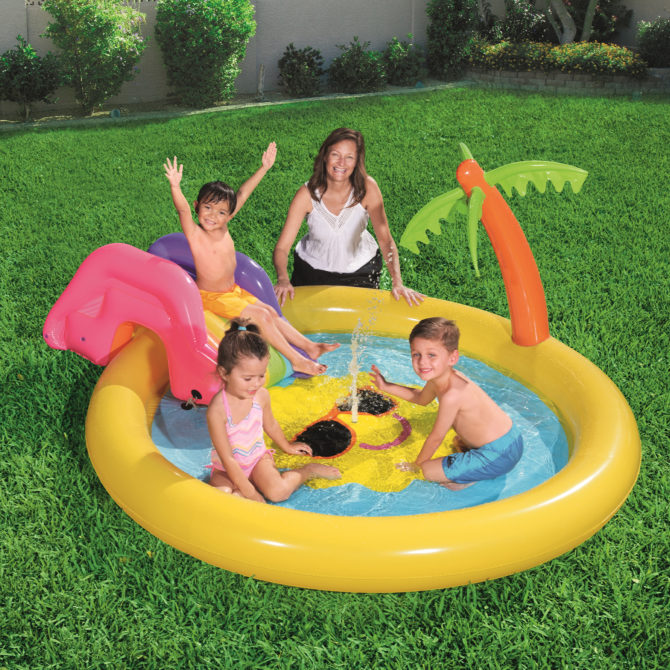 Piscina Hinchable Autoportante Infantil Bestway 262x157x46 cm Tobogán y Palmera Diseño Sunnyland Splash Play Edad Mayores de 2 Años - Imagen 2