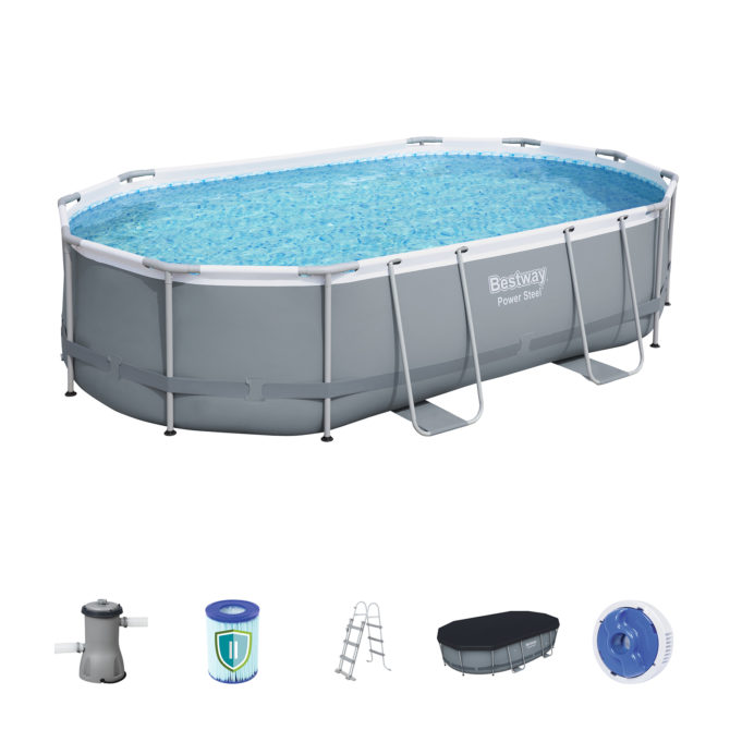 Piscina Desmontable Tubular Bestway Power Steel Oval 488x305x107 cm Depuradora de Cartucho de 3.028 L/H