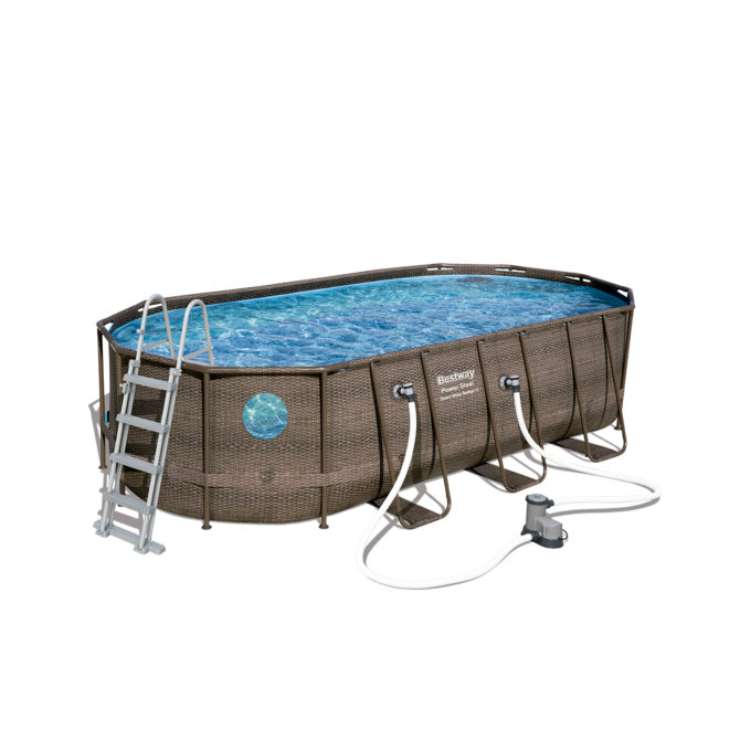 Piscina Desmontable Tubular Bestway Power Steel Diseño Rattan 549x274x122 cm Depuradora de Cartucho de 5.678 L/H Con Escalera y Cobertor