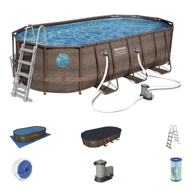 Piscina Desmontable Tubular Bestway Power Steel Diseño Rattan 549x274x122 cm Depuradora de Cartucho de 5.678 L/H Con Escalera y Cobertor - Imagen 2