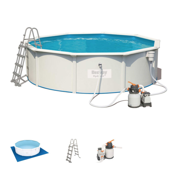 Piscina Desmontable de Acero Bestway con Depuradora de arena 460x120 cm Hydrium con Escalera y Parche de Reparación