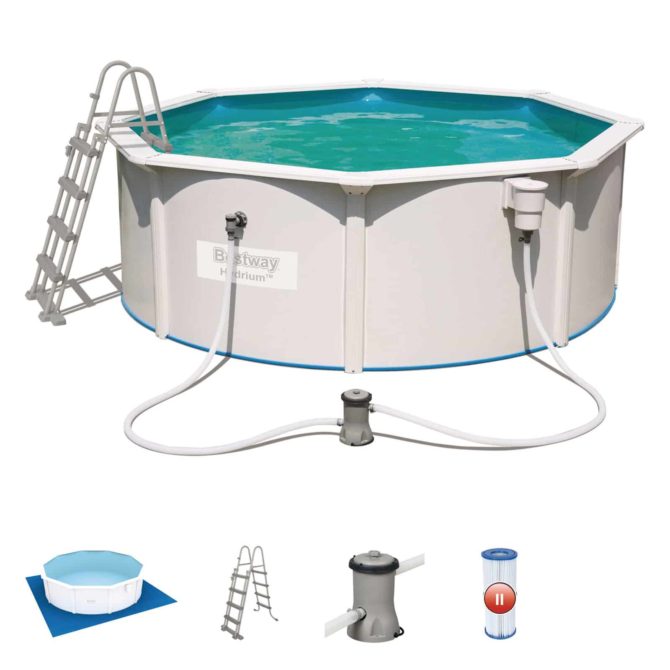 Piscina Desmontable de Acero Bestway con Depuradora de Cartucho 360x120 cm Hydrium Con Escalera y Tapiz de Suelo