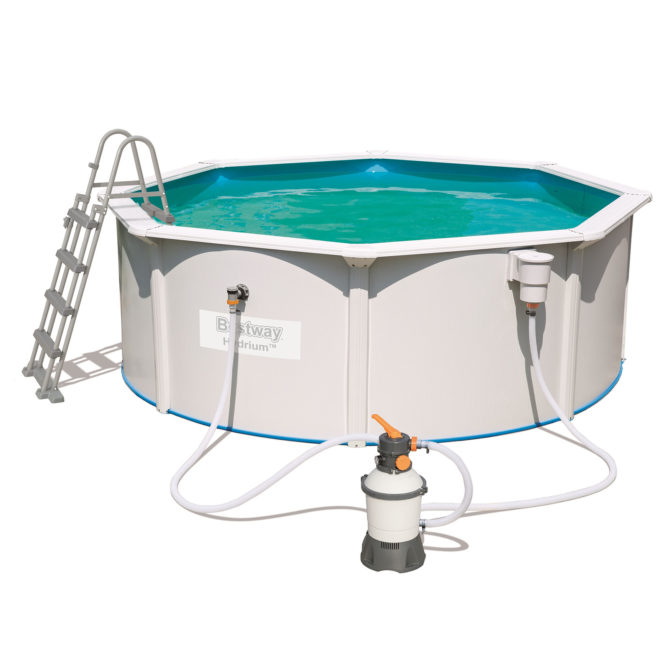 Piscina Desmontable de Acero Bestway con Depuradora de arena 360x120 cm Hydrium con Escalera y Tapiz de Suelo