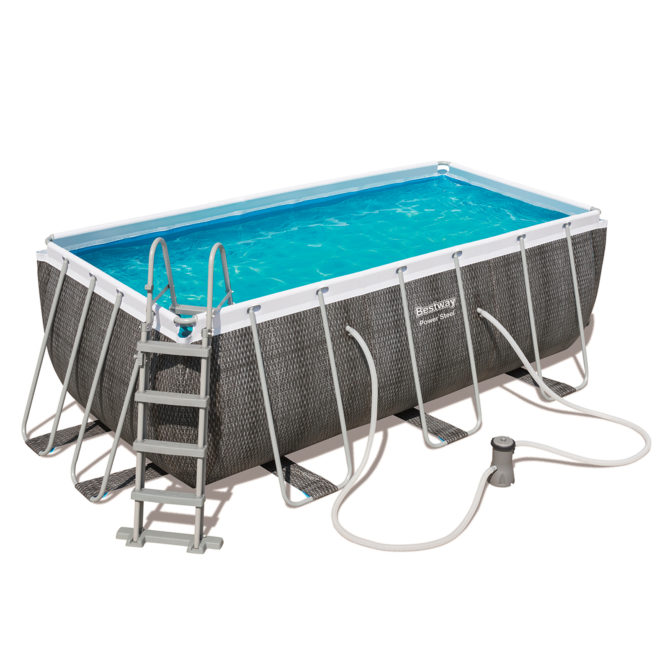 Piscina Desmontable Tubular Bestway Power Steel 412x201x122 cm Depuradora de Cartucho de 2.006 L/H Con Escalera Diseño Ratán