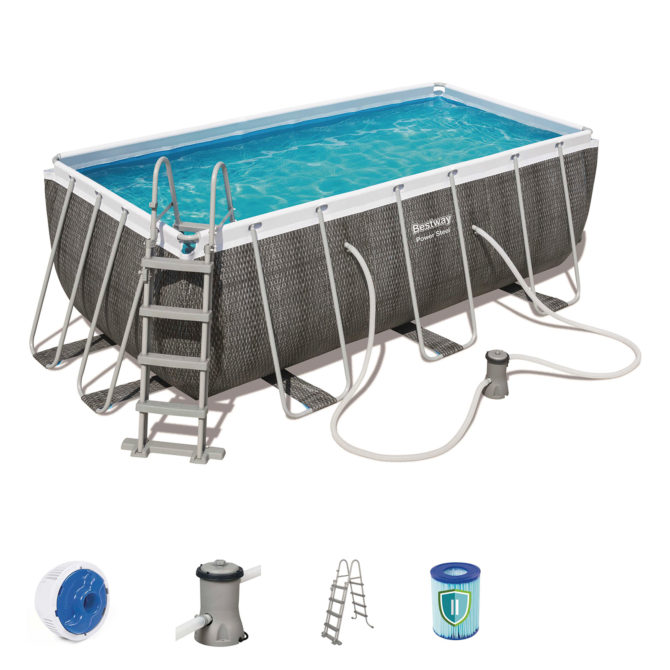 Piscina Desmontable Tubular Bestway Power Steel 412x201x122 cm Depuradora de Cartucho de 2.006 L/H Con Escalera Diseño Ratán - Imagen 2