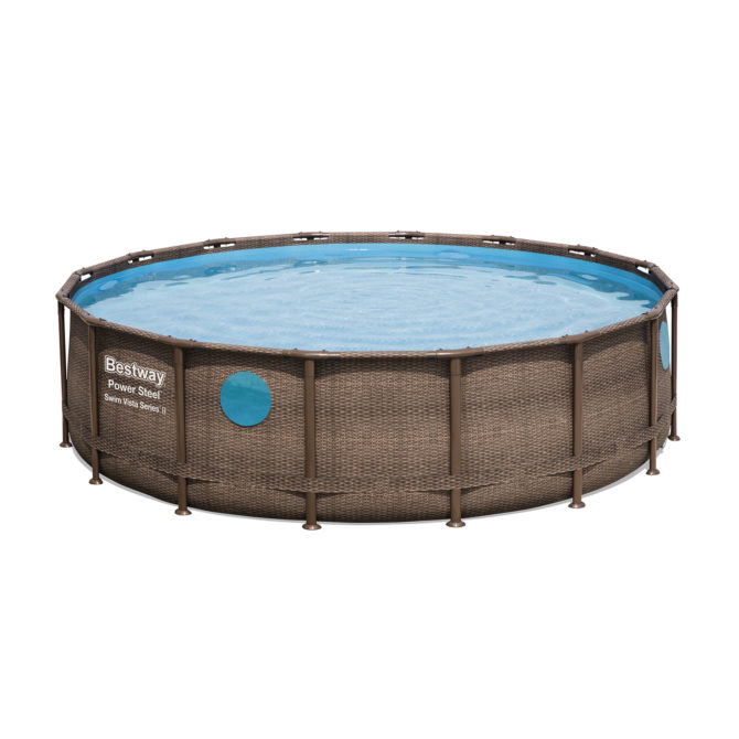 Piscina Desmontable Tubular Bestway Power Steel 488x122 cm Depuradora de Cartucho de 5.678 L/H Con Escalera y Cobertor Diseño Ratán