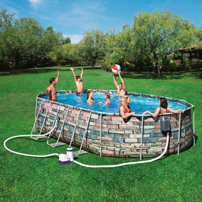 Piscina Desmontable Tubular Bestway Power Steel Oval 610x366x122 cm Depuradora de Cartucho de 9.463 L/H Masaje Burbujas - Imagen 2