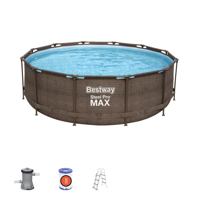 Piscina Desmontable Tubular Bestway Steel Pro Max Diseño Rattan 366x100 cm Depuradora de cartucho de 2.006 L/H