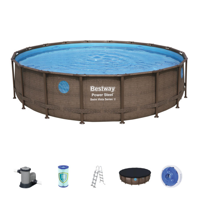 Piscina Desmontable Tubular Bestway Power Steel Swim Vista Diseño Rattan 549x122 cm Depuradora de cartucho de 5.678 L/H