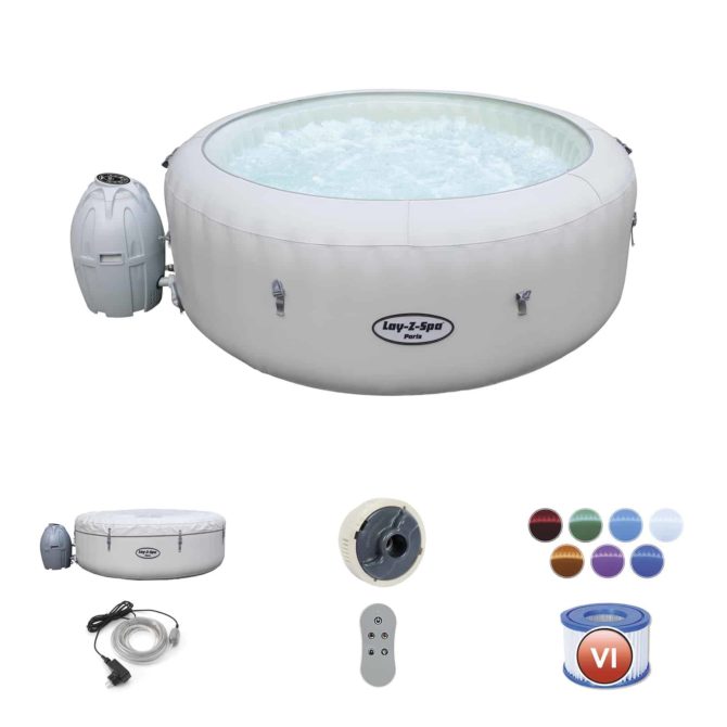 Spa Hinchable Bestway Lay-Z-Spa Paris 196x66 cm para 4-6 Personas con Airjet, Luz LED, Cobertor y Mando a Distancia