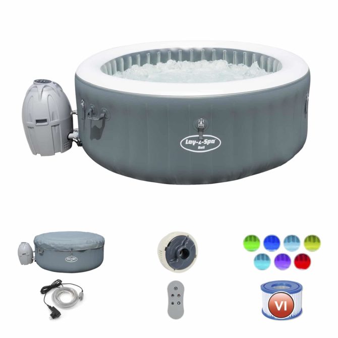 Spa Hinchable Bestway Lay-Z-Spa Tahiti 180×66 cm para 2-4 personas con Airjet, Luz LED, Cobertor y Mando a Distancia