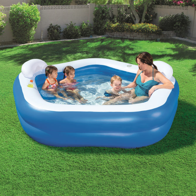 Piscina Hinchable Autoportante Infantil Bestway 213x206x69 cm 2 Posavasos, Cojines y Reposacabezas Diseño Family Fun Rápida Instalación - Imagen 2