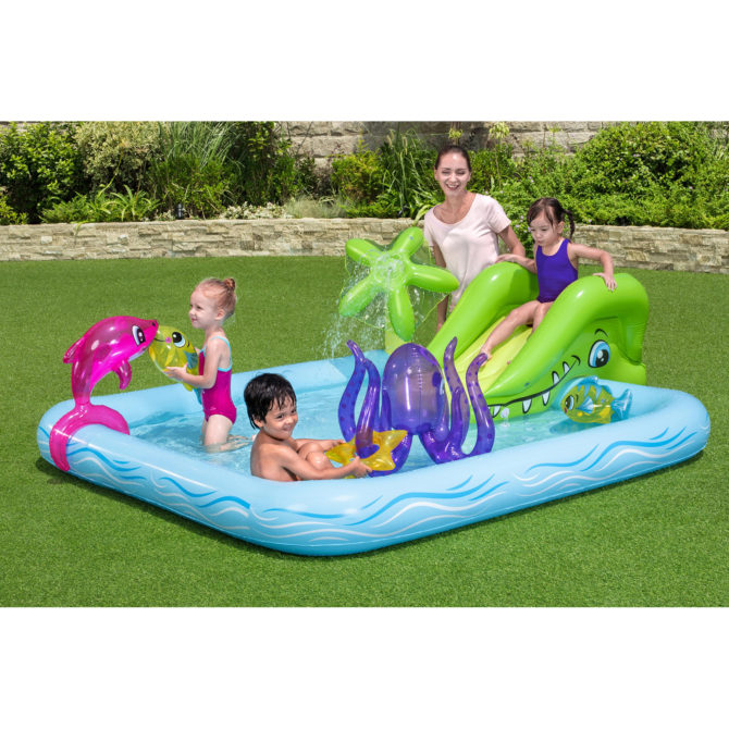 Piscina Hinchable Autoportante Infantil Bestway 239x206x86 cm Tobogán, 2 Peces, Delfín y Pulpo Diseño Acuario Edad Mayores de 2 Años - Imagen 2