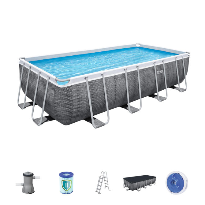 Piscina Desmontable Tubular Bestway Power Steel Diseño Rattan 488x244x122 cm Depuradora de cartucho de 3.028 L/H