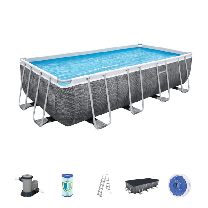 Piscina Desmontable Tubular Bestway Power Steel Diseño Rattan 549x274x122 cm Depuradora de cartucho de 5.678 L/H