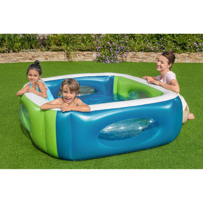 Piscina Hinchable Autoportante Infantil Bestway 168x56 cm Escotillas Laterales Azul y Verde Diseño Window Rápida Instalación - Imagen 3