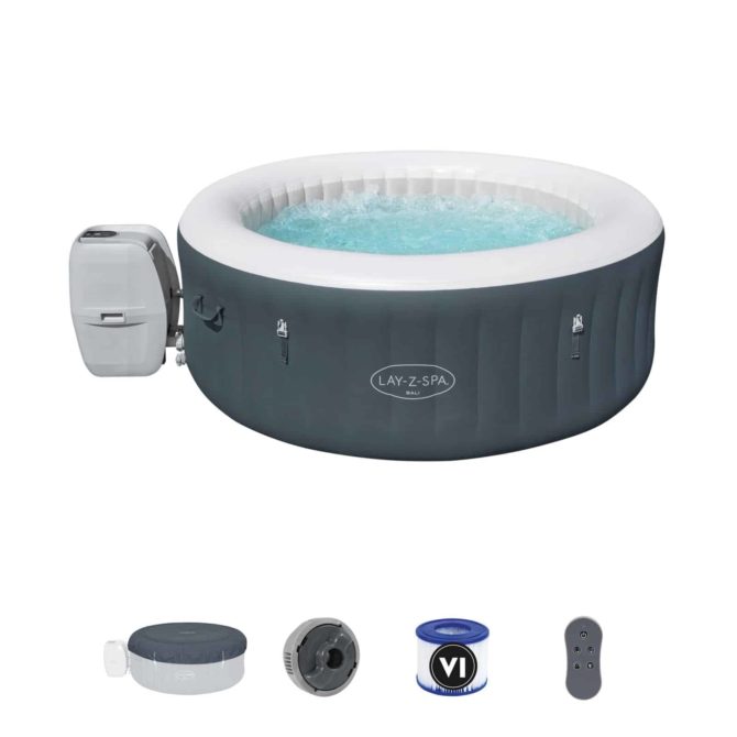 Spa Hinchable Bestway Lay-Z-Spa Bali 180x66 cm para 2-4 Personas con Airjet, Luz LED, Cobertor y Mando a Distancia