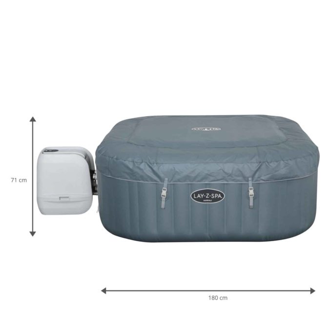 Spa Hinchable Bestway Lay-Z-Spa Hawaii Hydrojet Pro 180x180x71 cm para 4-6 personas | Cuadrado  | Depuradora de 1.325L/H | Cobertor | Capacidad 840L | Gris - Imagen 2