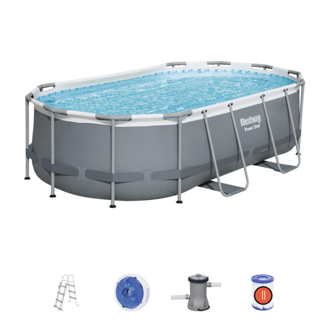 Piscina Desmontable Tubular Bestway Power Steel Oval 427x250x100 cm con Depuradora Cartucho 2.006 L/H