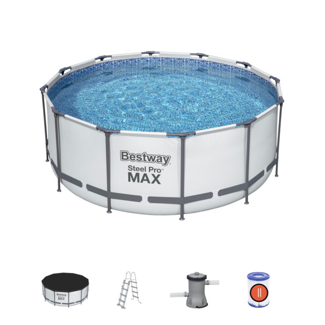 Piscina Desmontable Tubular Bestway Steel Pro Max 366x122 cm con Depuradora Cartucho 2.006 L/H Cobertor y Escalera