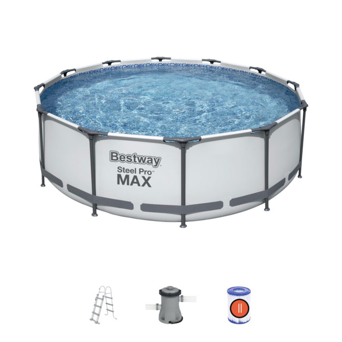 Piscina Desmontable Tubular Bestway Steel Pro Max 366x100 cm con Depuradora Cartucho 2.006 L/H y Escalera