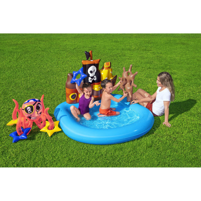 Piscina Hinchable Autoportante Infantil Bestway 140x130x104 cm Timón, Pulpo y 4 Estrellas Hinchables Diseño Barco Remolcador - Imagen 2