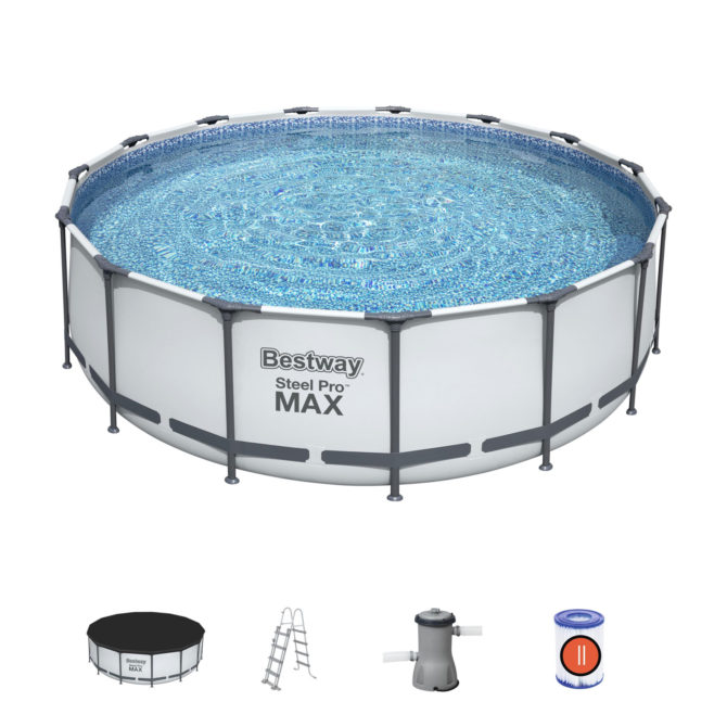 Piscina Desmontable Tubular Bestway Steel Pro Max 457x122 cm con Depuradora Cartucho 3.028 L/H Cobertor y Escalera