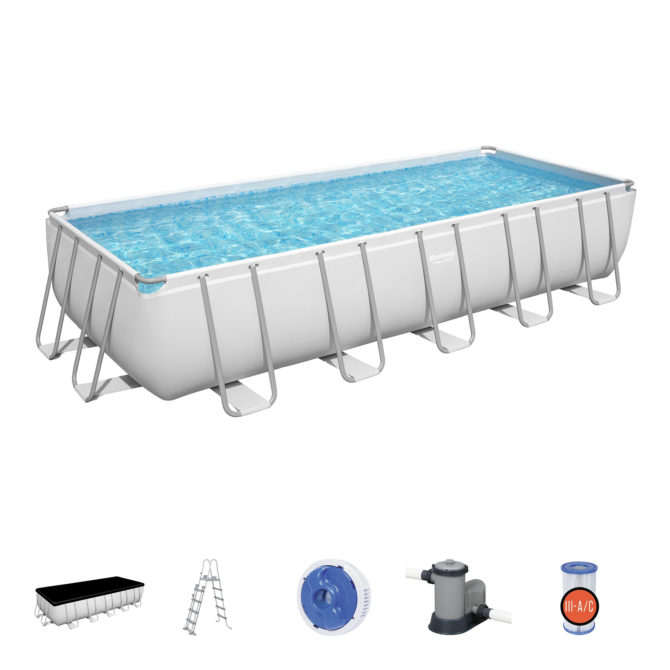 Piscina Desmontable Tubular Bestway Power Steel 640x274x132 cm Depuradora Cartucho 5.678 L/H con Cobertor y Escalera