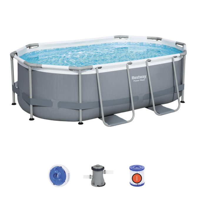 Piscina Desmontable Tubular Bestway Power Steel Oval 305x200x84 cm con Depuradora Cartucho 1.249 L/H