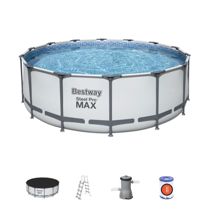 Piscina Desmontable Tubular Bestway Steel Pro Max 427x122 cm con Depuradora Cartucho 3.028 L/H Cobertor y Escalera